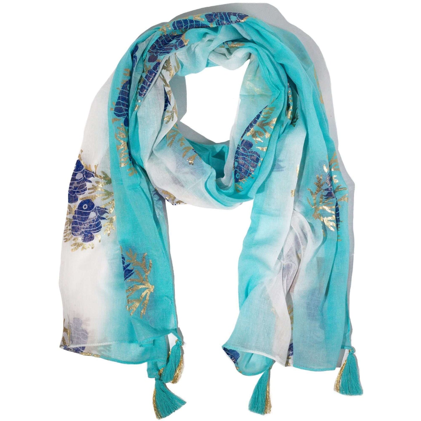 Nomad Sari Aqua Fish Scarf Turquoise 180x50cm