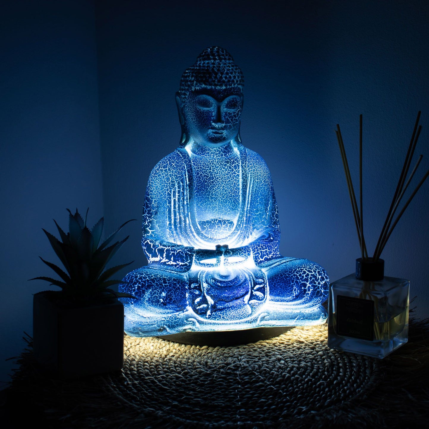 Meditation Buddha Lamp Sky Blue Oval Stand