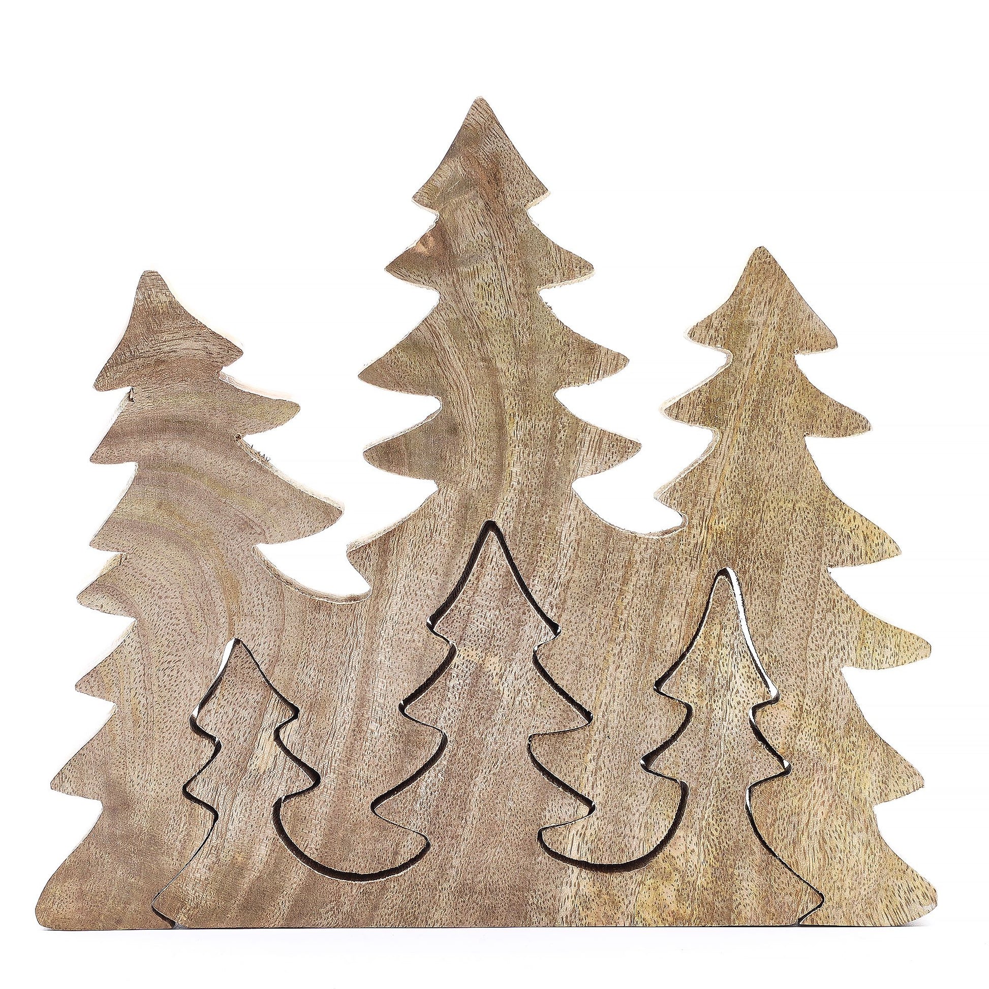 Lost in the Forrest: Three Trees 3D wooden decoration, 20x23cm, handcrafted in India.
