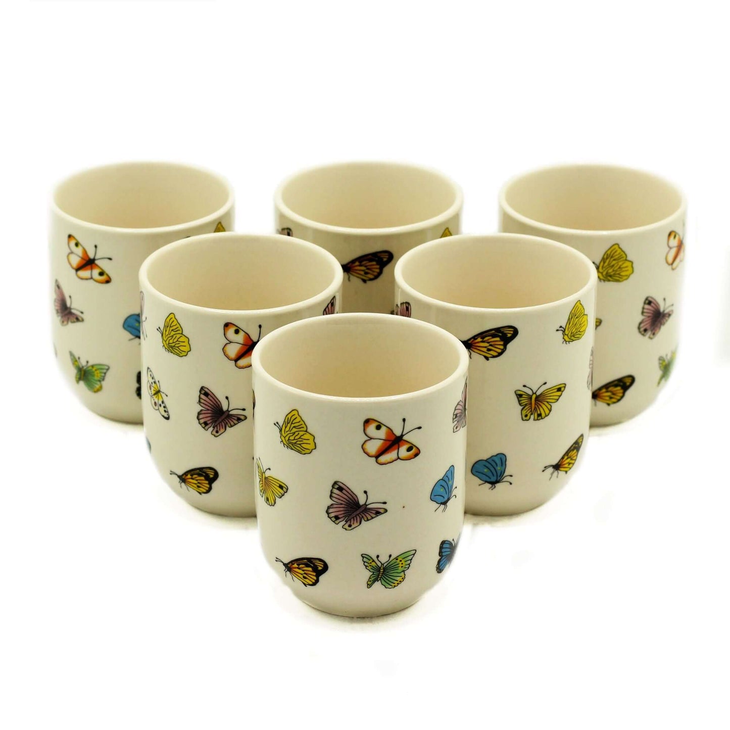 Herbal Tea Cups - Butterflies set of 6 ceramic cups with butterfly patterns, perfect for gift giving and nature lovers.