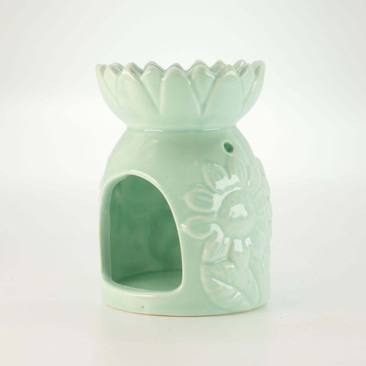 🌻 Ceramic Sunflower Oil Burner Pastel Green