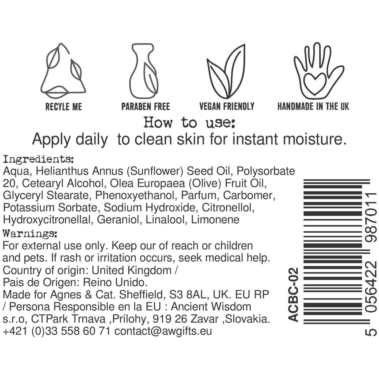 Agnes + Cat Hand & Body Cream in Sea Salt & Moss