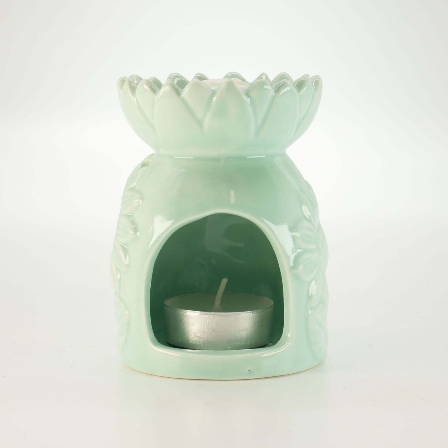 🌻 Ceramic Sunflower Oil Burner Pastel Green
