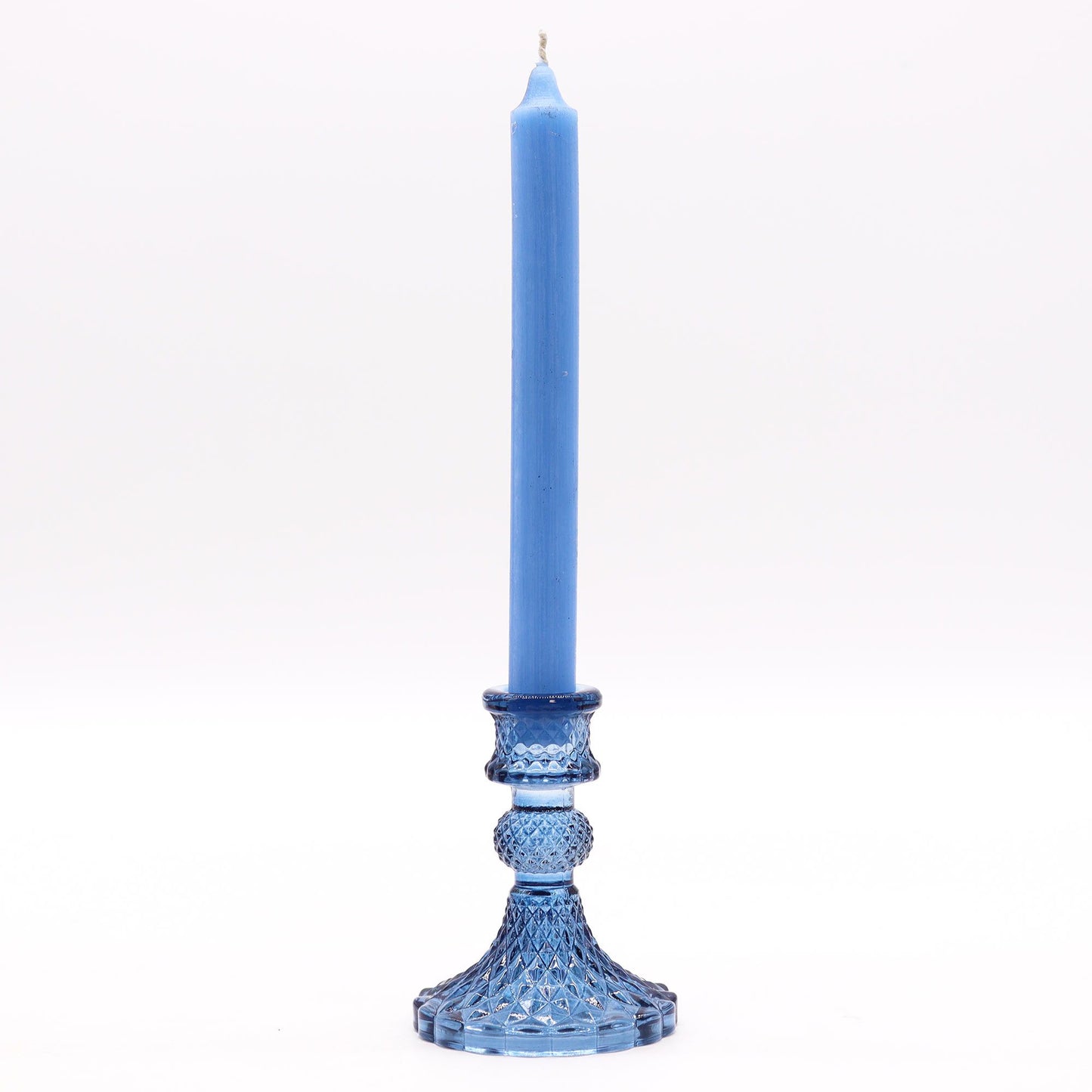 Vintage Dinner Candle Holder - Royal Blue: elegant blue cut-glass candle holder for refined dining