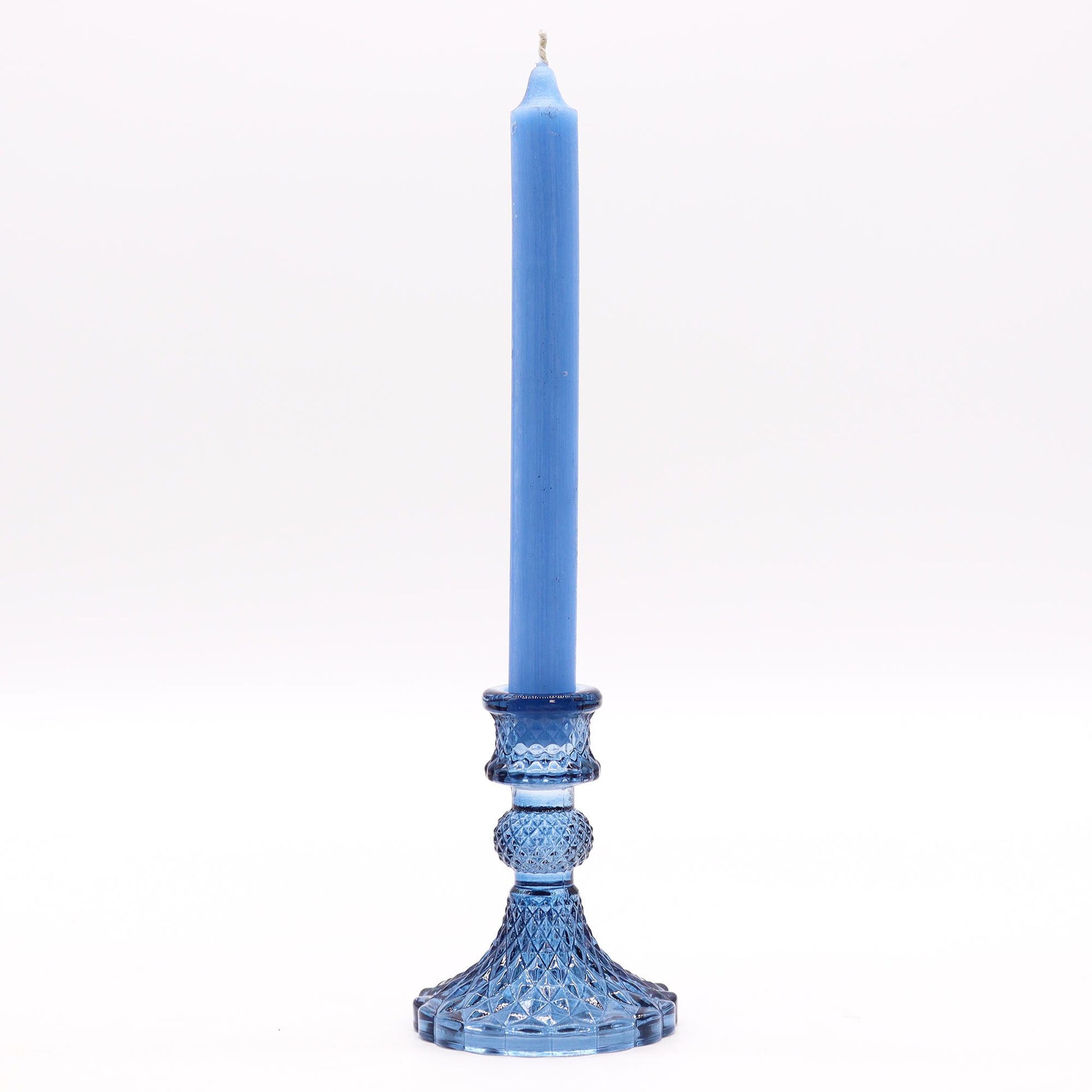 Vintage Dinner Candle Holder - Royal Blue: elegant blue cut-glass candle holder for refined dining