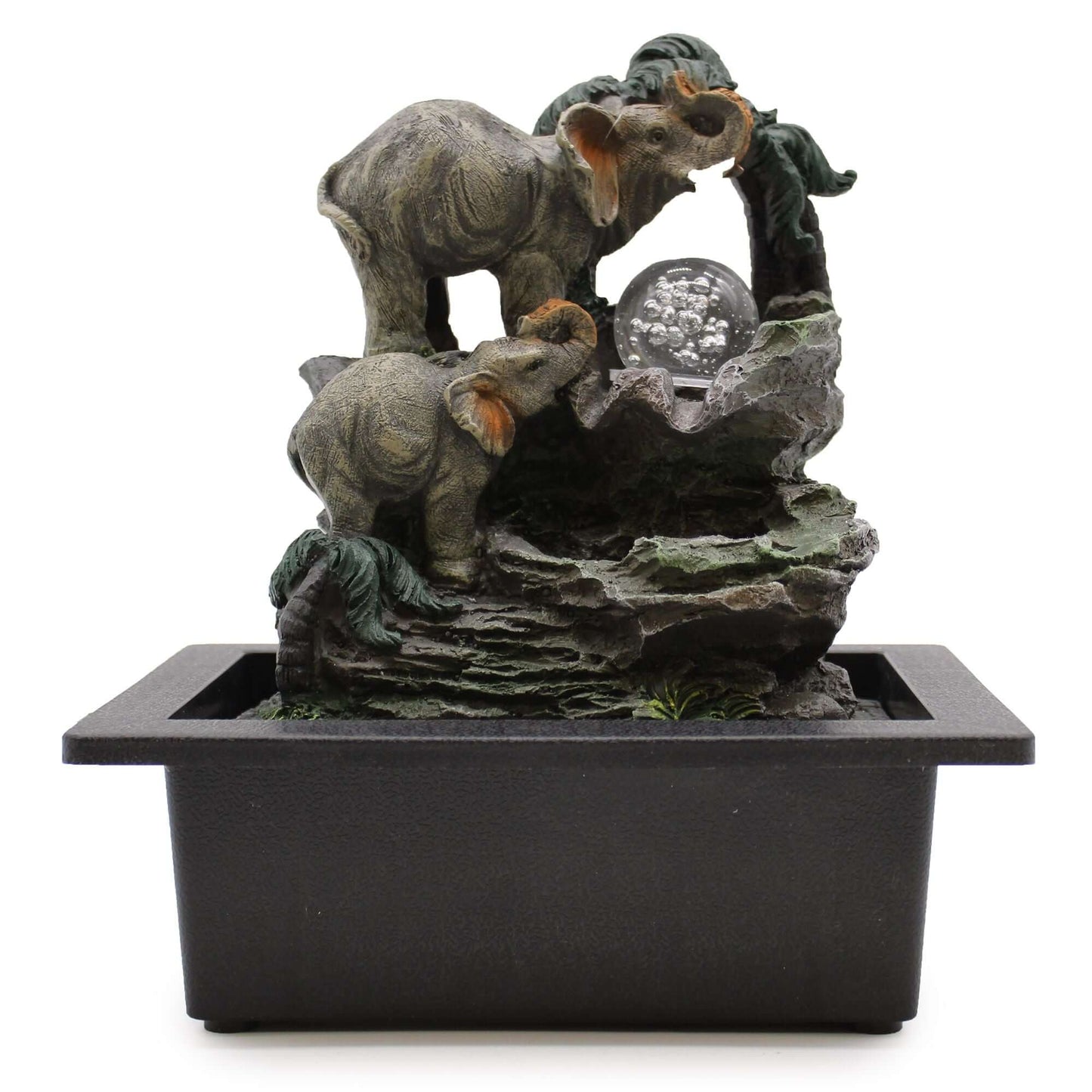 Decorative fountain with elephant sculptures on a white background