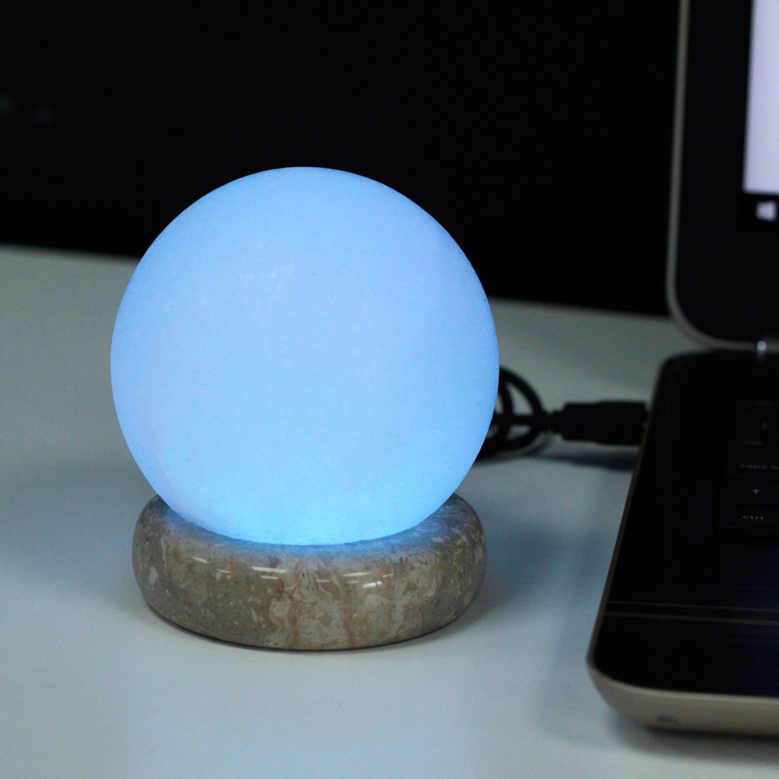 Quality USB Ball WHITE Salt Lamp - 9 cm (multi) multicolour Himalayan Salt Lamp for ambient USB lighting.