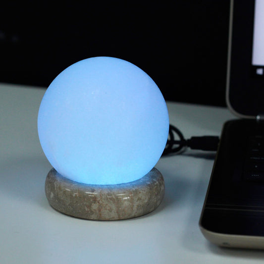Quality USB Ball WHITE Salt Lamp - 9 cm (multi) multicolour Himalayan Salt Lamp for ambient USB lighting.
