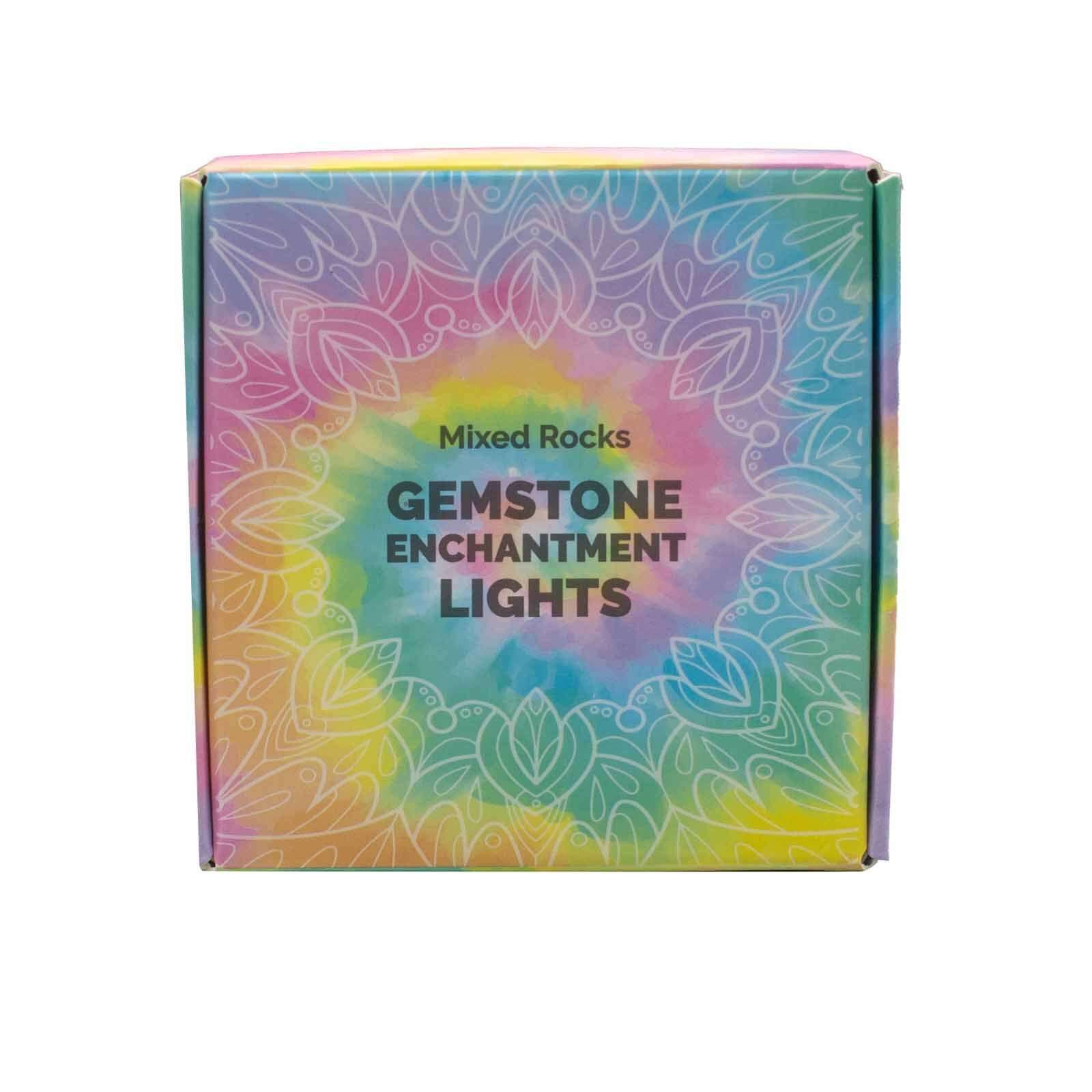 Gemstone Enchantment Lights Rainbow Mix Crystal String Lights packaging with a colorful mandala design.
