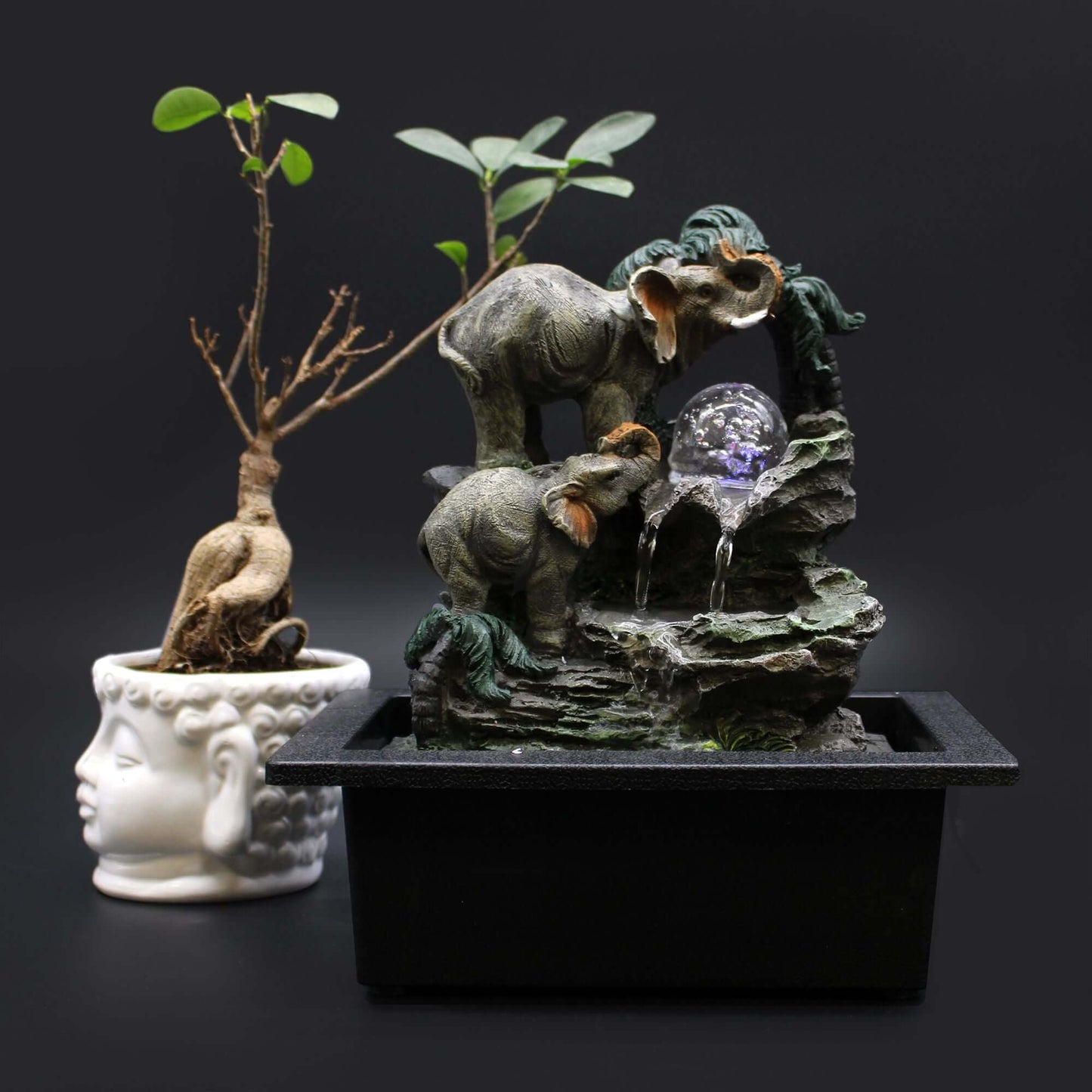Tabletop Water Feature Elephant Family Indoor Fountain