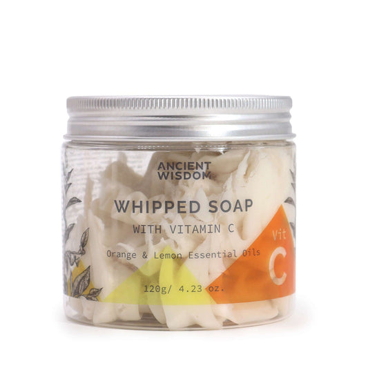 Ancient Wisdom Aromatherapy Whipped Soap with Vitamin C, 120g jar with orange and lemon essential oils