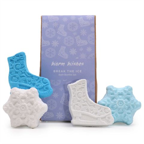 Indulge in festive relaxation with the Break the Ice Christmas Bath Bomb Gift Pack, featuring delightful winter-themed designs.