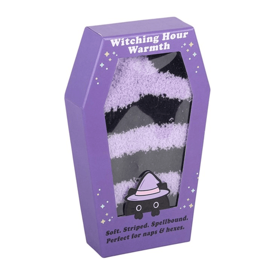 Pastel Purple Striped Fluffy Socks in Coffin Gift Box