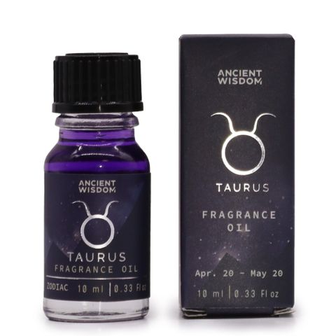 Zodiac Fragrance Oil 10ml - TAURUS by Ancient Wisdom, featuring rich notes of bergamot, patchouli, and amber.