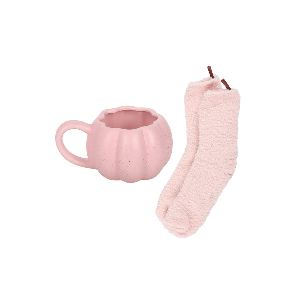 Pink Pumpkin Mug and Socks Gift Set for Her