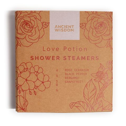 Zen Shower Steamers - Therapy Wellness Gift Set - Love Potion by Ancient Wisdom, featuring natural essential oils and vegan-friendly.