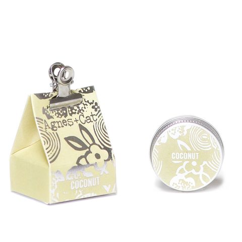 Agnes and Cat Lip Balm - Coconut in unique packaging, perfect as a gift or stocking filler for lip care lovers.