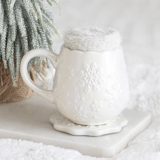 Iridescent Snowflake Mug, Coaster & Fluffy Socks Gift Set 470ml