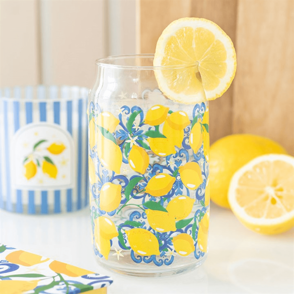 🍋 Lemon Print Can Glass 500ml