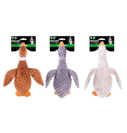 Smart Choice Plush honking duck dog toy in three colours, perfect for playful pups of all sizes. Quack up the fun!