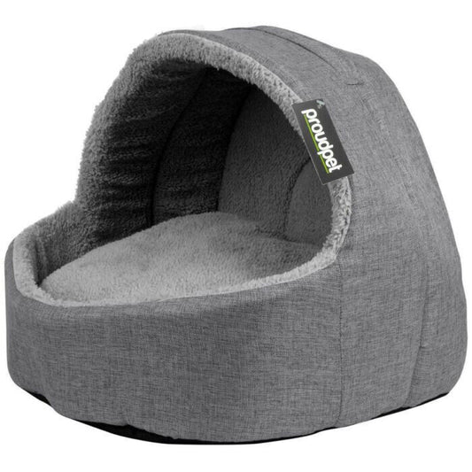 Cozy Soft Fleece Cat (Or very small dog) Igloo Bed - Grey, perfect for small pets to snuggle in comfort and warmth.
