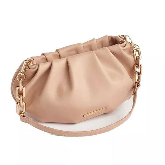 Avon Lipsy Chain Baguette Bag - 90s Retro Shoulder Bag with Chain Detail in nude leather with gold chain strap from Lipsy.