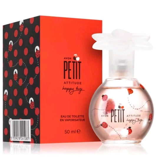 Avon Petit Attitude Happy Bug Eau de Toilette 50ml - Discontinued Sealed Perfume in playful pink ladybird bottle.