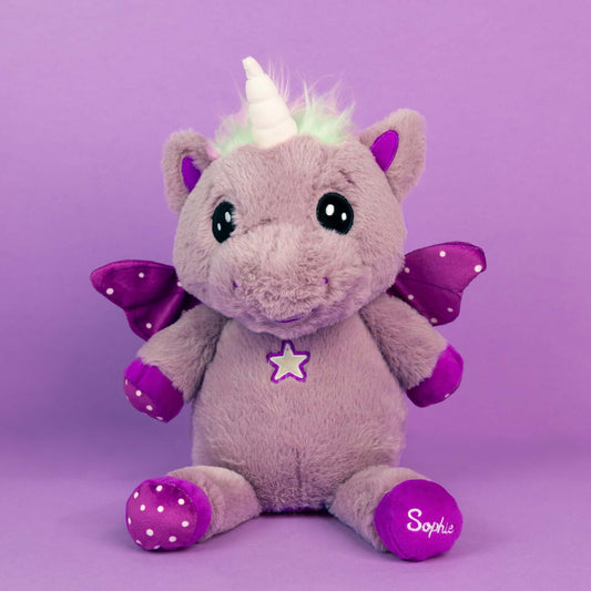 Sophie - Scented Cuddles Plush Toy With Custom Scents, adorable purple unicorn plush with wings and soft details.