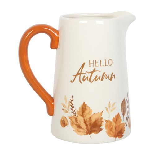 Elegant 17cm Hello Autumn Ceramic Flower Jug with painterly leaf design and contrasting handle, ideal for autumn blooms.