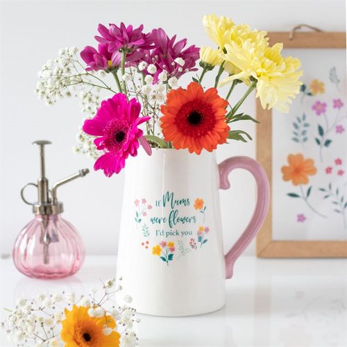 Delightful If Mums Were Flowers Ceramic Flower Jug with pastel handle, perfect for Mother's Day blooms.