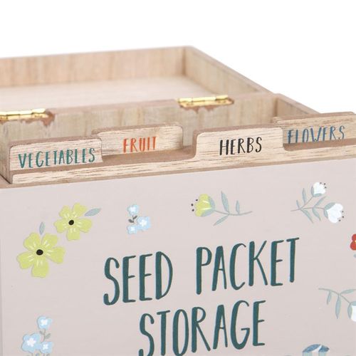 British Garden Birds Seed Packet Storage Box features charming bird illustrations and keeps your seeds organised beautifully.