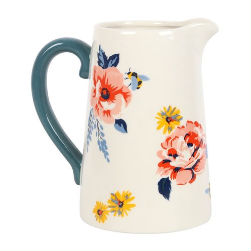 Cheerful 17cm Bee-utiful Floral Ceramic Flower Jug with a contrasting handle, perfect for springtime gifts.