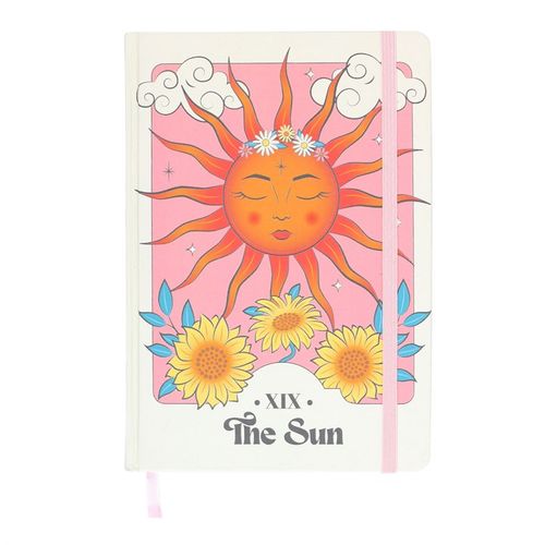 The Sun Celestial A5 Notebook features a vibrant tarot-inspired design with lined pages for creativity and notes.