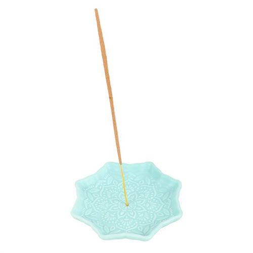 Elegant Blue Mandala Incense Stick Holder in calming blue, perfect for catching ash on your side table or nightstand.