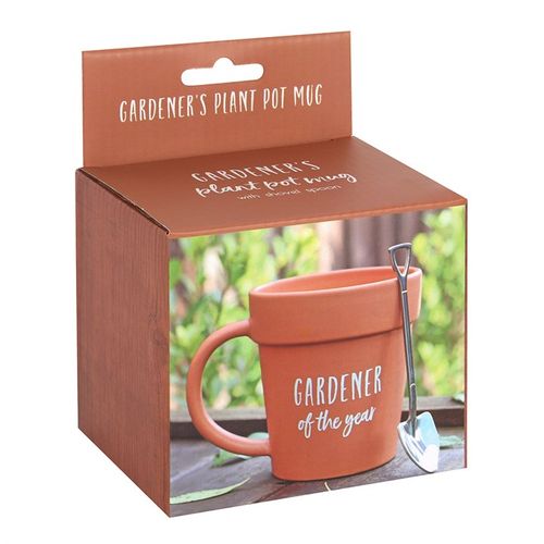 Terracotta Gardener of the Year Pot Mug and Shovel Spoon, perfect for gardening enthusiasts from your favourite store.