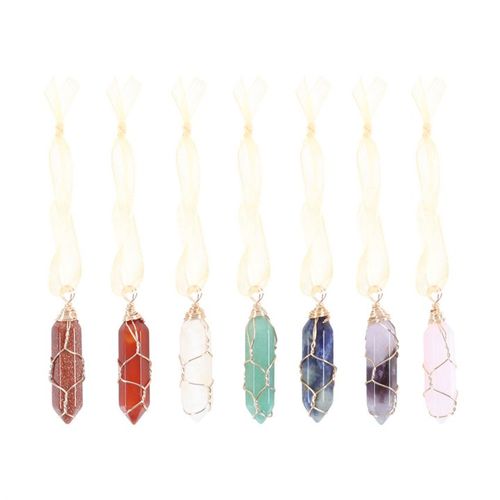 Set of 7 Hanging Crystal Tree Decorations showcasing unique crystals for beauty, motivation, and positivity. Perfect for your tree.