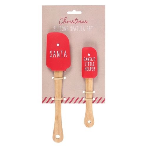 Santa's Helper Silicone Spatula Set – festive spatulas with Santa and Santa's Little Helper designs on wooden handles.