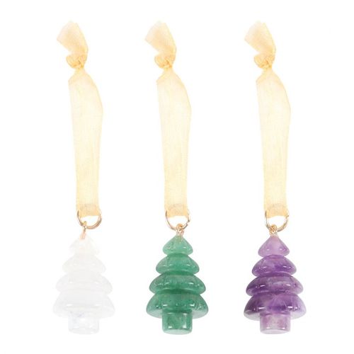 Set of 3 Crystal Christmas Tree Decorations in white, green, and purple, perfect for festive winter decor.