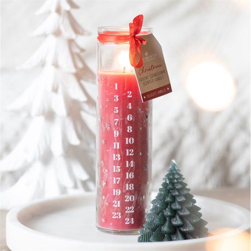 Red Vanilla Advent Tube Candle, perfect for counting down to Christmas with a lovely vanilla scent and 70-hour burn time.