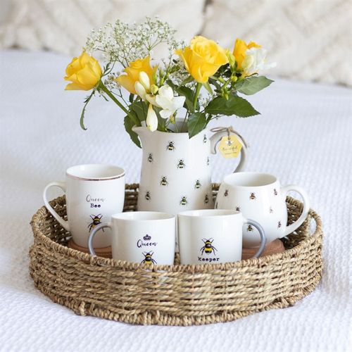 Charming Bee Ceramic Flower Jug, perfect for flowers or gifting, featuring a delightful bee pattern and contrasting handle.