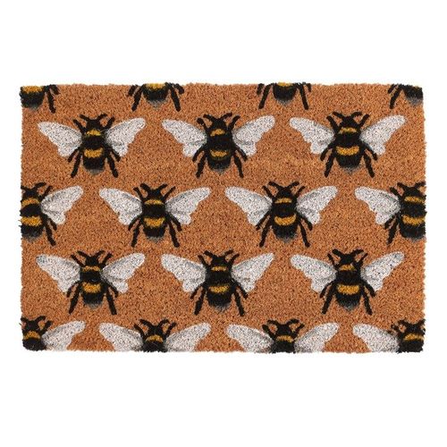 Charming Natural Bee Print Doormat, perfect for adding a buzz to your entryway, made from PVC and coir.