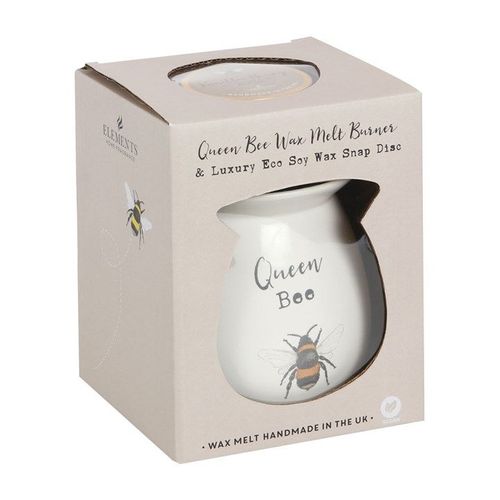 Queen Bee Wax Melt Burner Gift Set featuring a charming ceramic burner and Vanilla Honey soy wax disc for lasting fragrance.