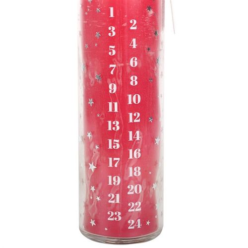 Red Vanilla Advent Tube Candle features 24 days of festive countdown with a delicate vanilla scent, perfect for Christmas.