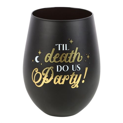Celebrate in style with the Til Death Do Us Party Stemless Wine Glass, featuring a playful skeleton design.