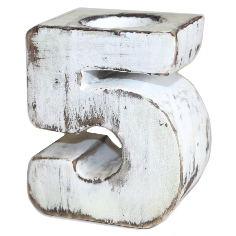 Handcrafted Wooden Birthday Numbers candle holder in white-washed finish, perfect for celebrating special occasions.